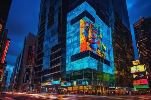 vivid sydney,glass building,luminato,costanera center,tetris,shinjuku,colorful facade,glass facades,taikoo,illuminated advertising,kimmelman,akihabara,são paulo,colorful glass,sydney australia,paulista,tokyo,times square,colorful city,glass facade,Art,Artistic Painting,Artistic Painting 05