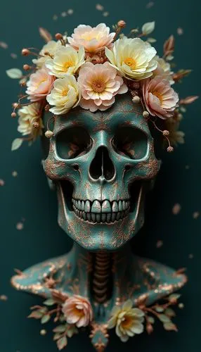 floral skull,boho skull,calavera,scull,sugar skull,skull sculpture