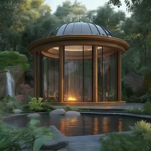 the camera slowly moves from above from afar,landscape design sydney,landscape designers sydney,spa water fountain,luxury bathroom,garden design sydney,3d rendering,mikvah,water feature,earthship,teah