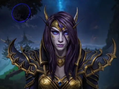 violet head elf,dark elf,blue enchantress,custom portrait,sterntaler,portrait background,sorceress,kadala,eufiliya,druid,twitch icon,undead warlock,purple and gold,purple background,male elf,purple skin,female warrior,horn of amaltheia,gara,mara