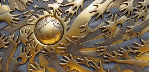   brass  relief sculpture,a metal wall panel with an ornament and flowers,abstract gold embossed,gold filigree,gold paint stroke,metal embossing,gold paint strokes,gold foil laurel,Photography,General