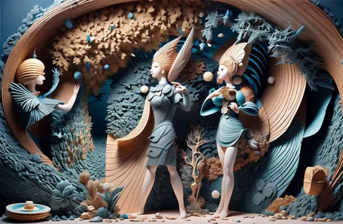 3d fantasy,paper art,mandelbulb,wood carving,mermaid background,african art,sand sculptures,fractals art,fantasy art,earthenware,sculptor,photomanipulation,fractalius,harp player,wood art,diorama,bodypainting,clay figures,3d figure,clay animation