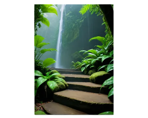 green waterfall,cartoon video game background,nature background,nature wallpaper,water stairs,3d background,tunnel of plants,philodendrons,green wallpaper,tropical forest,aaaa,escalera,levada,escaleras,stairwell,stairway,vivarium,frog background,outside staircase,rainforest,Art,Classical Oil Painting,Classical Oil Painting 14