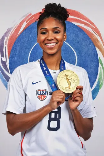 RIO DE JANEIRO - AUGUST 20: Angel McCoughtry #8 of the USA Basketball Women's National Team poses after winning the Gold Medal at the Rio 2016 Olympic games on August 20, 2016. NOTE TO USER: User expr