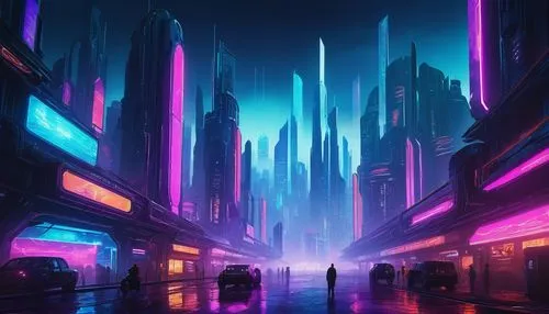 cybercity,futuristic landscape,cyberpunk,fantasy city,cityscape,metropolis,cybertown,cyberia,colorful city,cyberscene,cyberworld,futuristic,synth,coruscant,bladerunner,polara,cyberport,vapor,scifi,vast,Illustration,Retro,Retro 11