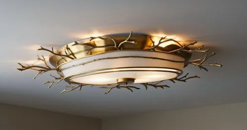 twig flush mount finish in antique brass,the decorative lights in this fixture appear to have moose's horns on them,ceiling light,ceiling lamp,ceiling lighting,ensconce,wall light,chandelier,wall lamp