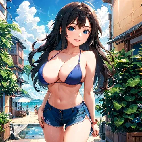 atago,summer background,uzuki,beach background,shimei,yasuhara,Anime,Anime,Realistic