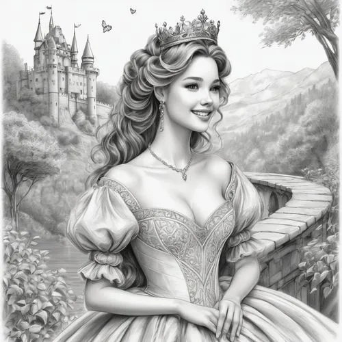 fairy tale character,princess sofia,thumbelina,princess anna,prinses,prinzessin,Illustration,Black and White,Black and White 30