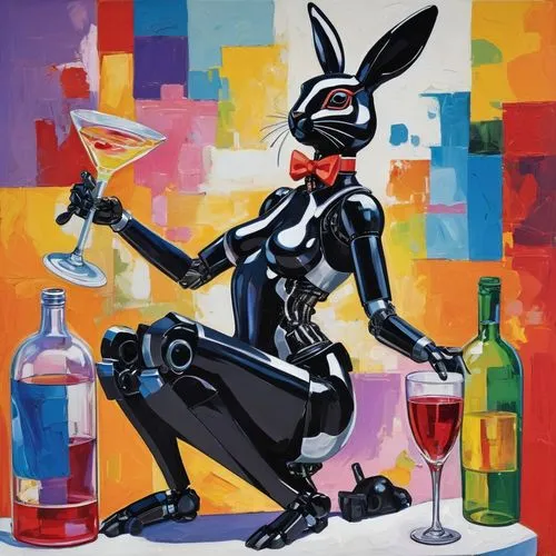 sommelier,american snapshot'hare,jasinski,modern pop art,bartender,harlequinade,Conceptual Art,Oil color,Oil Color 25