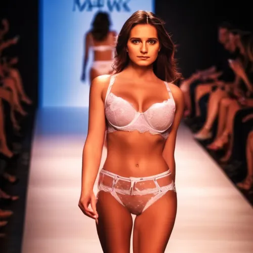 a model on a runway with underwear under her ,runway,vaani,gossard,vs,minka,candice