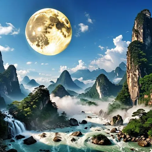 fantasy landscape,landscape background,mountainous landscape,lunar landscape,fantasy picture,haicang,wolong,cartoon video game background,mountain landscape,huangshan mountains,valley of the moon,nature background,nature wallpaper,huangshan,wudang,beautiful landscape,mountain scene,shaoming,yunnan,huanglong