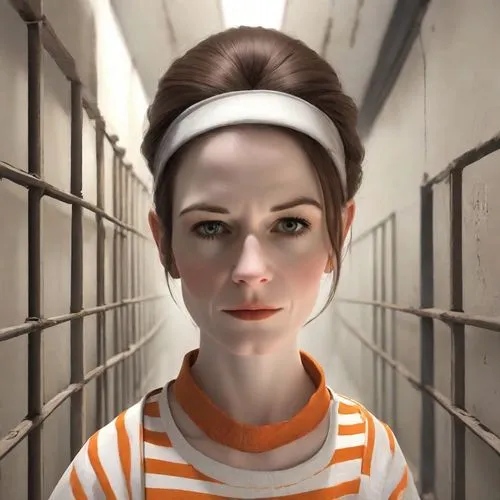 prisoner,prison,arbitrary confinement,mime,detention,sprint woman,mime artist,head woman,queen cage,the girl's face,clementine,captivity,money heist,telephone operator,woman face,female nurse,live escape game,woman holding pie,chainlink,orange,Digital Art,3D