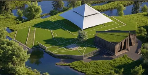 russian pyramid,low poly,polygonal,cube stilt houses,isometric,low-poly,3d rendering,grass roof,golf resort,water cube,golf lawn,cube house,geometric,cubic house,pyramid,solar cell base,pyramids,geome