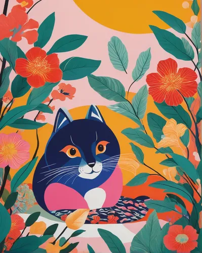 flower cat,cat on a blue background,flower animal,seamless pattern,floral background,kimono fabric,japanese floral background,tea party cat,washi tape,jiji the cat,vintage cat,scrapbook paper,painting pattern,springtime background,alley cat,chinese pastoral cat,cartoon cat,blossom kitten,drawing cat,orange floral paper,Photography,Black and white photography,Black and White Photography 04