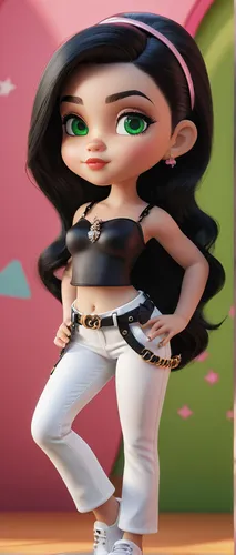 Image AI art the name Engraving Yadira Girl beautiful white pants with details and top of the same tone in elegant text ""PRINCESS"", 3D font in black Chibi beautiful curvy girl with black hair, long 