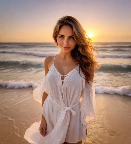 beach background,giada,malibu,girl in white dress,beautiful beach,carice,Photography,Realistic