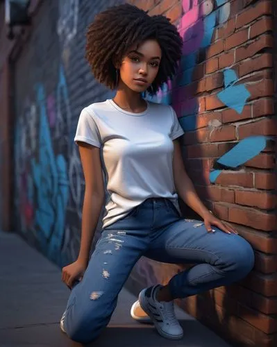 girl in t-shirt,jeans background,portrait background,girl sitting,women's clothing,girl portrait,afro american girls,female model,afroamerican,maria bayo,young model,women clothes,harlem,denim background,girl in overalls,girl with speech bubble,cotton top,denim,afro-american,girl walking away,Art,Classical Oil Painting,Classical Oil Painting 15