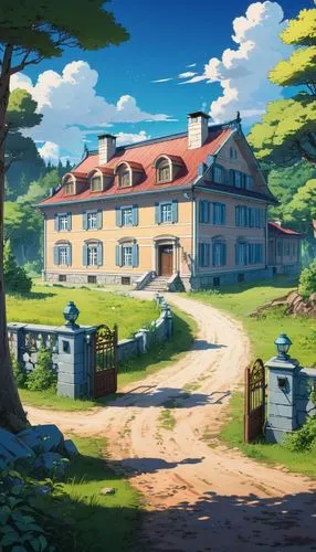 ghibli,studio ghibli,country estate,dreamhouse,butka,maplecroft,Illustration,Japanese style,Japanese Style 03