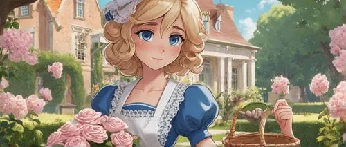 violet evergarden,girl picking flowers,hydrangeas,spring background,springtime background,hydrangea background,picking flowers,hydrangea,rapunzel,holding flowers,flower painting,country dress,flower delivery,virginia sweetspire,nora,darjeeling,hyacinth,jane austen,girl in the garden,fiori,Unique,Design,Character Design