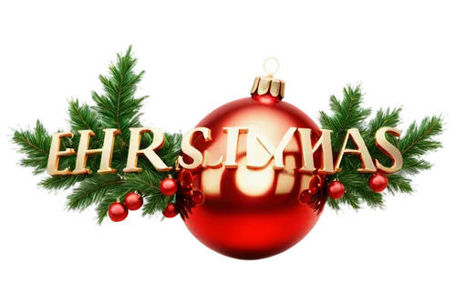 Christmas logo, festive, red and green colors, shiny metallic material, 3D spherical shape, golden font, holly leaves, berries, snowflakes, ornaments, glittering lights, soft focus, close-up compositi