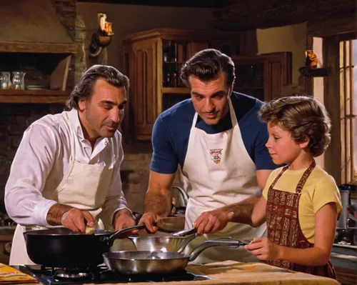 Craft a romantic scene where Peter teaches his sons how to cook a special meal for their mother.,pappardelle,cooks,southern cooking,cookware and bakeware,cookery,sound of music,confectioner sugar,herr