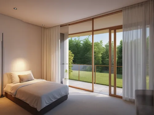 Make this more realistic,3d rendering,modern room,guest room,render,bedroom,sleeping room,bedroom window,window blind,room divider,interior modern design,guestroom,japanese-style room,canopy bed,windo