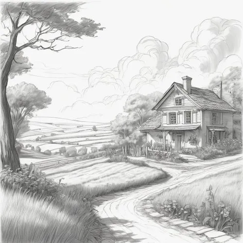 farmhouses,farmstead,ludgrove,farmhouse,country cottage,homesteader,Illustration,Black and White,Black and White 08