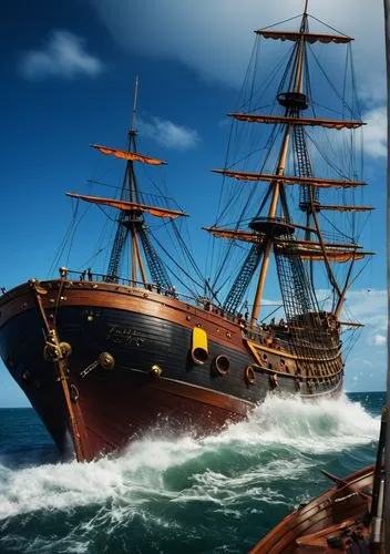  small ocean waves  far from land hitting bow of 1588 colonial ship,caravel,east indiaman,galleon ship,full-rigged ship,three masted sailing ship,sea sailing ship,galleon,sloop-of-war,windjammer,three