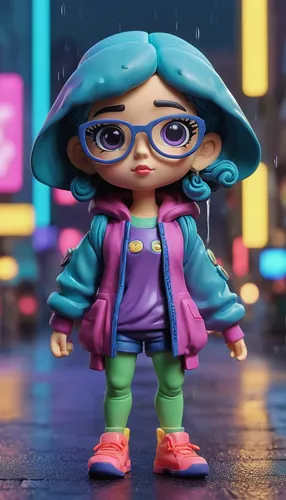 rain suit,marina,raincoat,fashionable girl,3d figure,monsoon banner,3d render,agnes,cute cartoon character,3d model,parka,fashionista,squid,smurf figure,fashion girl,funko,mini e,kotobukiya,yo-kai,television character,Unique,3D,Clay