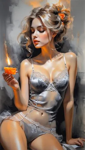 orange scent,fire eater,burning candles,glass painting,burning candle,fire-eater,fire artist,smoking girl,orange rose,orange roses,orange,candle,girl smoke cigarette,orange blossom,art painting,candlelight,candlemaker,fire angel,cigarette girl,burning cigarette,Illustration,Paper based,Paper Based 11