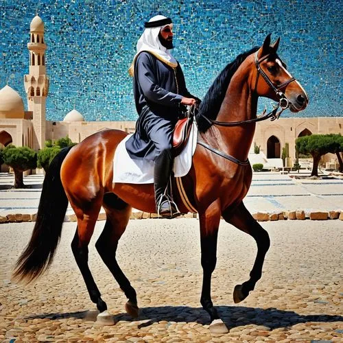 I apologize, but I don't have any image to analyze or describe at the moment. It seems you may have intended to upload an image of an Arabic horseman effect mosaic, but no image has actually been shar