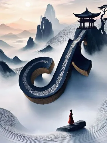 taoism,wudang,kongfu,japanese waves,jianghua,mulan,Illustration,Realistic Fantasy,Realistic Fantasy 01