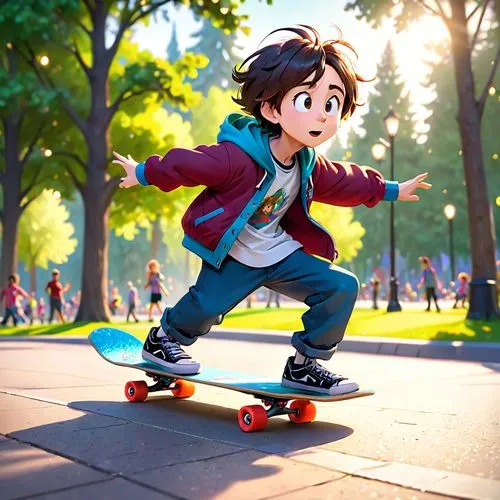 take random skate board, maki it dancing in park,southpark style,summer,skater,skaters,skateboarder,skating,skate,skater boy,skateboard,miguel of coco,clap skate,skate board,skateboarding,cute cartoon