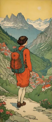 kate greenaway,fjäll,the pied piper of hamelin,girl with bread-and-butter,flåm,appenzeller,valais,ramsau,alpine pastures,austro,surselva,edward lear,bavarian swabia,girl picking flowers,cool woodblock images,watzmannfrau,woman walking,vorarlberg,vaud,bergen,Illustration,Retro,Retro 11