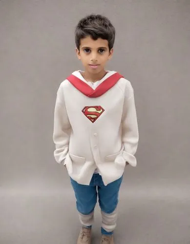 فتى السوبرمان  ,a young person is in a superman suit,superboy,actionfigure,estaban,vax figure,action figure,supermarionation,Photography,Realistic