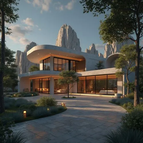 modern house,house in the mountains,house in mountains,3d rendering,dunes house,modern architecture,Photography,General,Realistic