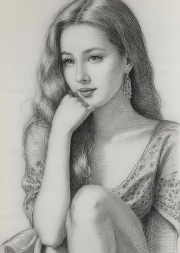 girl drawing,khaleda,pencil drawing,pencil drawings,girl portrait,vintage drawing,Illustration,Black and White,Black and White 30