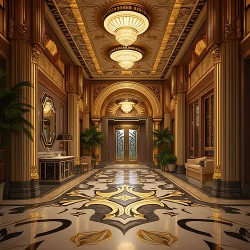 emirates palace hotel,art deco,hotel lobby,luxury hotel,hallway,venetian hotel,art deco background,corridors,intercontinental,lobby,cochere,hotel hall,ballroom,ornate room,grand hotel europe,entrance hall,neoclassical,concierge,caesars palace,corridor,Photography,General,Realistic