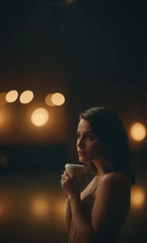 a woman in evening dress holding a cup in her right hand and smiling,bokeh,lubitel 2,romantic portrait,chiaroscuro,scene lighting,candlelights,woman portrait,moody portrait,helios 44m7,praying woman,e