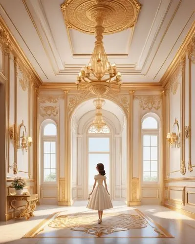 cendrillon,ritzau,vicomte,the little girl's room,white room,versailles,enfilade,splendours,ballroom,grandeur,cinderella,palladianism,ornate room,meurice,baccarat,hallway,belle,lachapelle,fairy tale,opulence,Unique,3D,3D Character