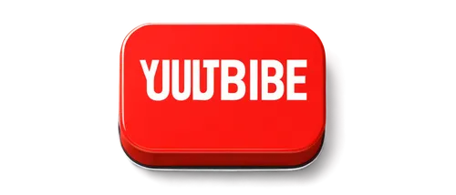 Subscribe YouTube button, red color, rounded rectangle shape, white subscribe text, glossy surface, slight shadow, soft lighting, detailed texture, metallic material, 3D effect, slight rotation, cente