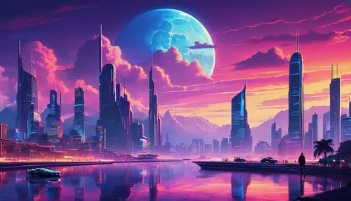 futuristic landscape,alien planet,earth rise,futurist,cyberworld,alien world,futuregen,homeworld,fantasy city,homeworlds,futuristic,synth,scifi,fantasy landscape,cyberia,cybercity,world digital painting,sci - fi,cyberport,coruscant,Illustration,American Style,American Style 10