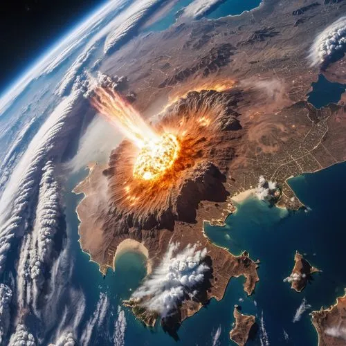 meteorite impact,doomsday,earth quake,burning earth,asteroid,volcanic activity,scorched earth,calbuco volcano,meteor,armageddon,explosion destroy,terraforming,end of the world,meteoroid,the end of the world,asteroids,types of volcanic eruptions,explosion,fire planet,impact crater,Photography,General,Realistic