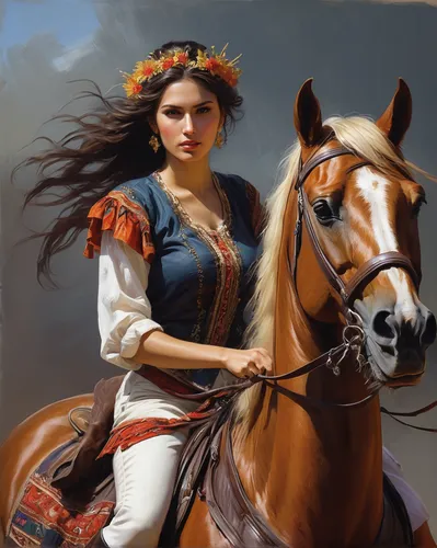 thracian,painted horse,horse herder,horseback,russian folk style,arabian horse,assyrian,celtic queen,cherokee,equestrian,khokhloma painting,artemisia,western riding,cossacks,fantasy art,warrior woman,cavalry,germanic tribes,andalusians,pocahontas,Conceptual Art,Fantasy,Fantasy 13