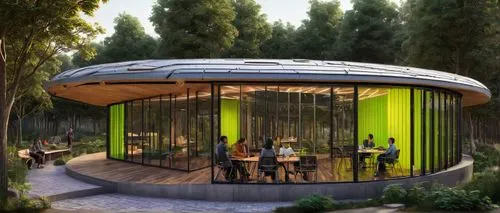 greenhut,school design,greentech,3d rendering,renderings,teahouse,bandstands,discoideum,pavillon,modern office,bus shelters,gazebos,solar cell base,urban park,outdoor dining,cooling house,cubic house,collaboratory,greenbox,gensler,Illustration,Realistic Fantasy,Realistic Fantasy 06