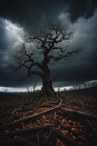 nature's wrath,isolated tree,dead wood,old gnarled oak,fallen trees on the,uprooted,gnarled,fallen tree,dead tree,the roots of trees,broken tree,black oak,scorched earth,ghost forest,creepy tree,damaged tree,burning tree trunk,lone tree,landscape photography,old tree,Illustration,Japanese style,Japanese Style 05