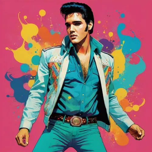 elvis presley,elvis,elvis impersonator,matador,pompadour,the king of pop,70's icon,cool pop art,modern pop art,pop art style,60's icon,pop art colors,macho,vector art,latino,vector graphic,cd cover,80s,prince,country-western dance,Illustration,Paper based,Paper Based 19