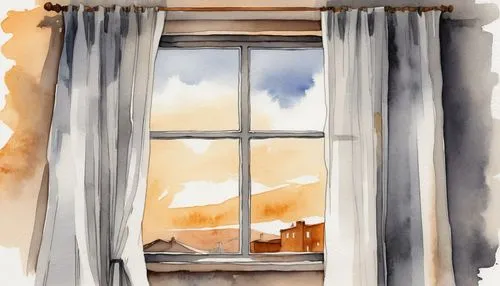 bedroom window,watercolor paris balcony,window with shutters,window curtain,winter window,watercolor frame,Illustration,Paper based,Paper Based 25