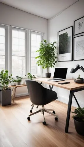 Modern interior design, spec sheet on desk, minimalist office space, wooden floor, white walls, large windows, natural light pouring in, sleek metal chair, ergonomic design, adjustable armrests, black