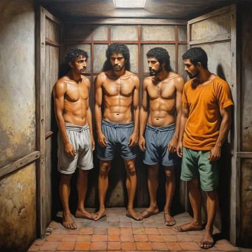 oil painting on canvas,fraternity,oil painting,portuguese galley,wrestlers,italian painter,popular art,oil on canvas,pankration,six-pack,prison,sadhus,contemporary witnesses,three kings,prisoner,emancipation,indian art,neanderthals,men,sailors,Art,Classical Oil Painting,Classical Oil Painting 34